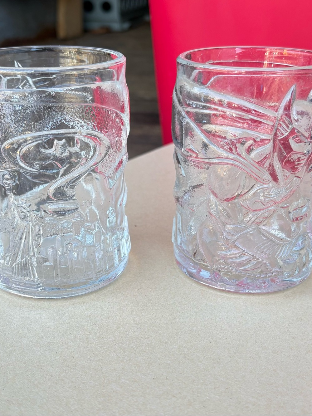 McDonald's Clear Embossed Glass Batman & Superhero Tumblers - Clear